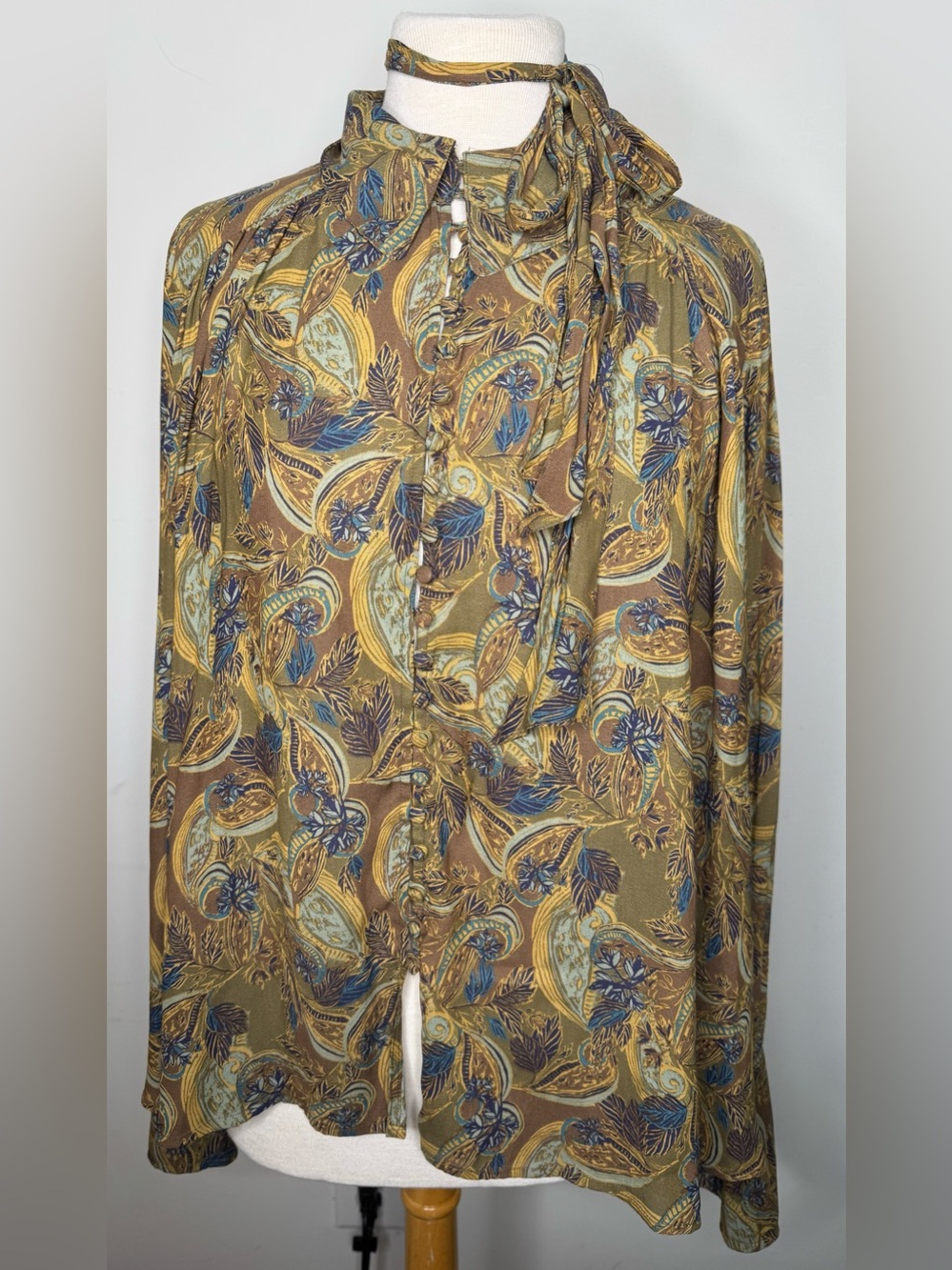 Free People Paisley Modern Muse Button Down Top Size L Sheer Boho Feminine - Picture 2 of 11